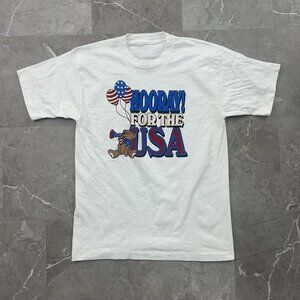 90s Vintage Hooray For The USA Graphic Tee Mens Large Patriotic Bear Balloons